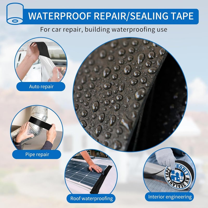 BEBOBLY Butyl Sealant Waterproof Tape,RV Roof Tape Black,4 Inch X 50 Foot Leak Repair Sealant Tape，UV & Waterproof for RV Roof,Window,Camper, Boat,Pipe Sealing Black - Image 2